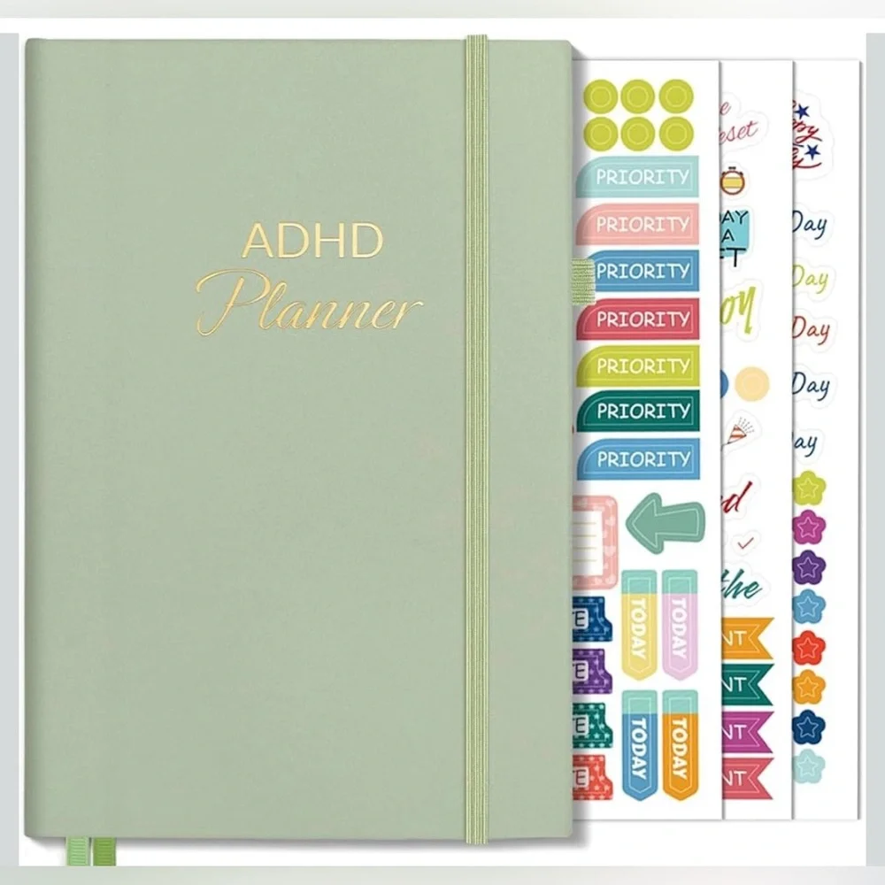ADHD Planner in Sage Green with Sticker Sheets